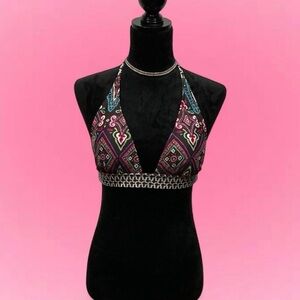 🩷Xhilaration Multi Colored Paisley Halter Swim Top